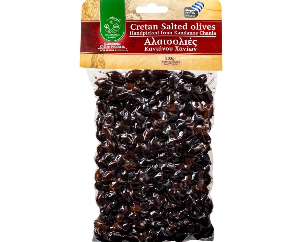 Cretan salted olives 200g vacuum pack kalaitzakis family olives kantanos paleochora local products chania crete greece 9129