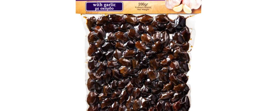 Cretan salted olives with garlic 200g kalaitzakis family olives kantanos paleochora local products chania crete greece 9131