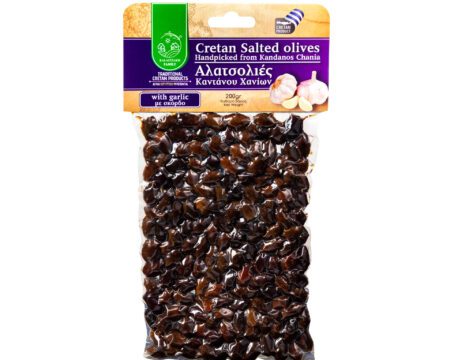 Cretan salted olives with garlic 200g kalaitzakis family olives kantanos paleochora local products chania crete greece 9131