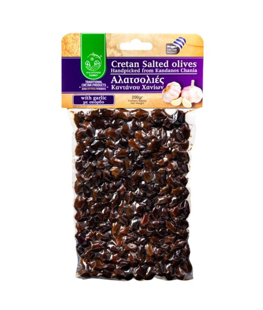 Cretan salted olives with garlic 200g kalaitzakis family olives kantanos paleochora local products chania crete greece 9131
