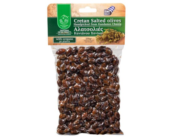 cretan salted olives with oregano vacuumed 200g kalaitzakis family olives kantanos paleochora local products chania crete greece 9138